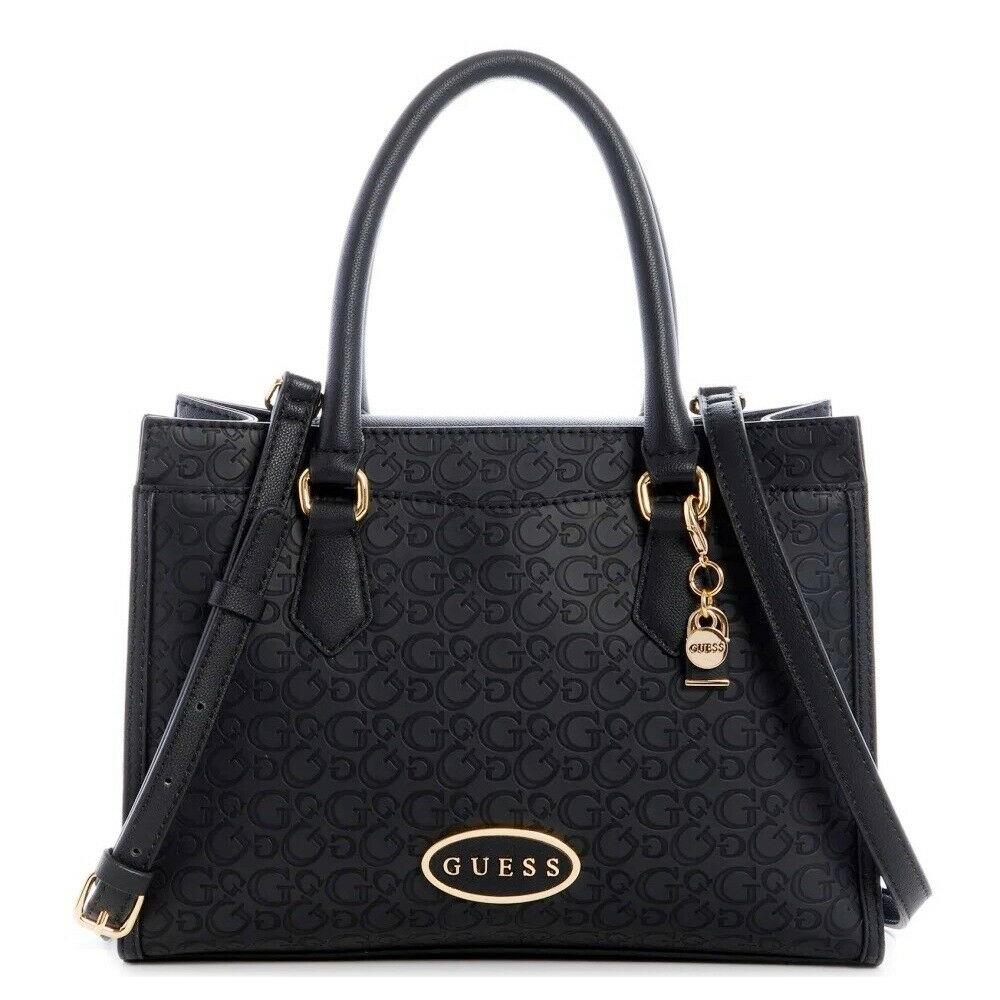 Guess Women`s Logo Embossed Handbag Purse Satchel Crossbody Bag - Black