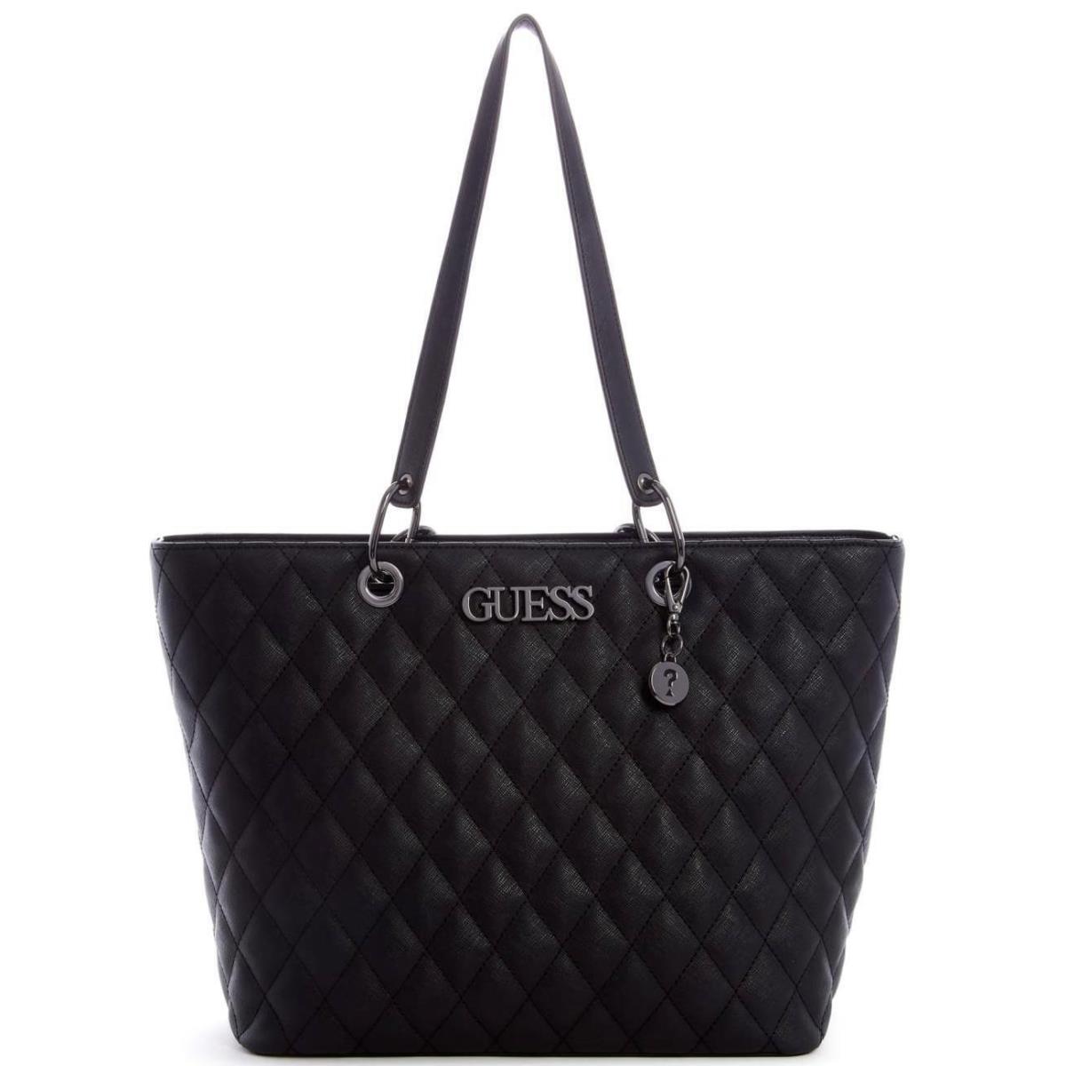 Guess Women`s Paladino Classic Black Quilted Large Tote Bag Handbag Purse
