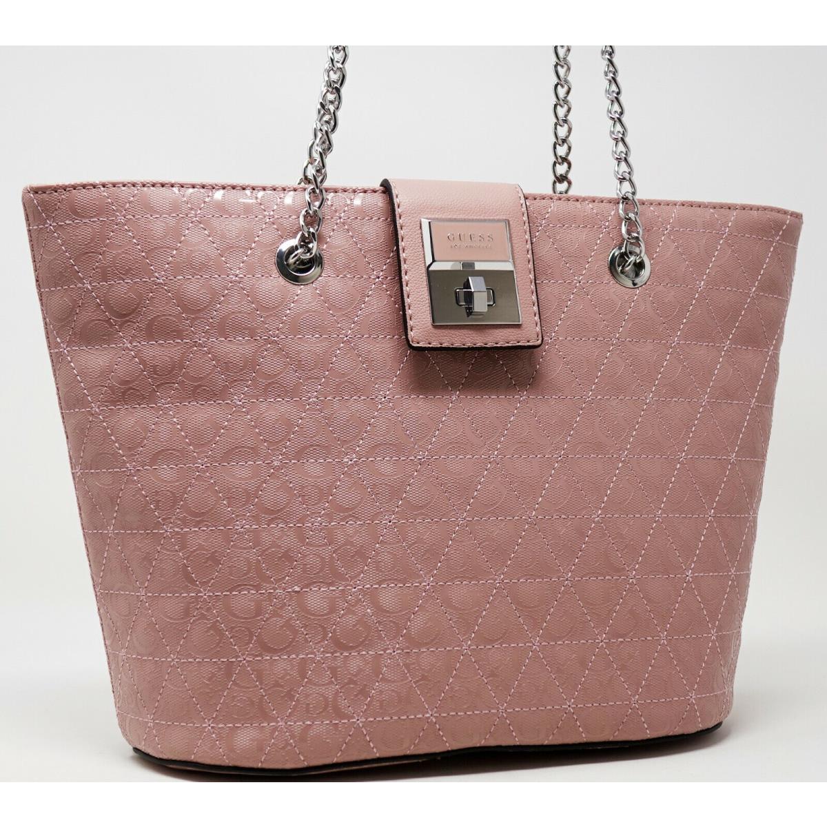 Guess Women`s Logo Embossed Ensink Mauve Pink Quilted Tote Bag Handbag Purse