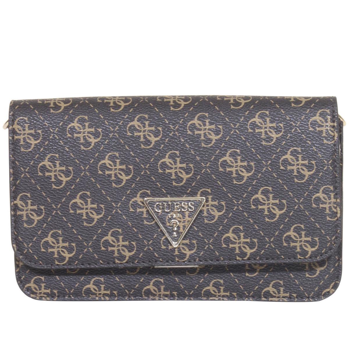 Guess Women`s Noelle Mini Crossbody Flap Handbag Organizer Brown Logo QB787979