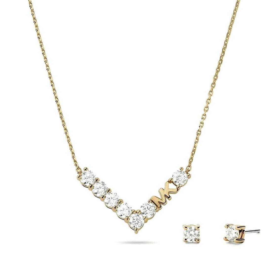 Michael Kors Gold-tone Crystal MK Necklace Earrings Giftset