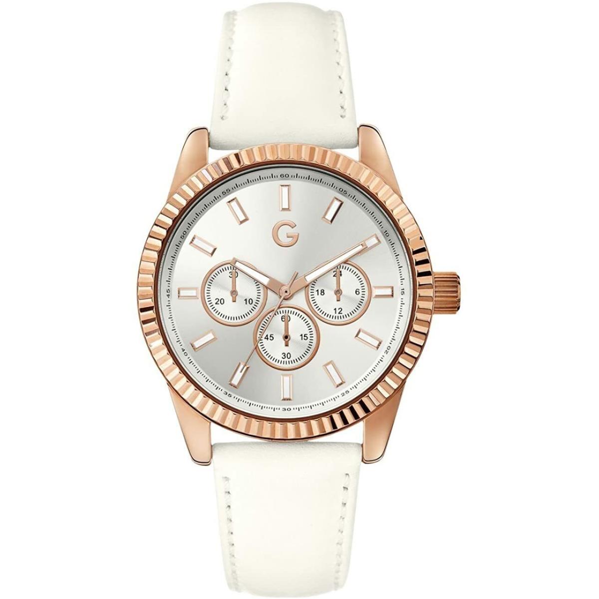 G-by Guess Rose Gold Tone White Leather Band Multi Dial Watch G94059L2