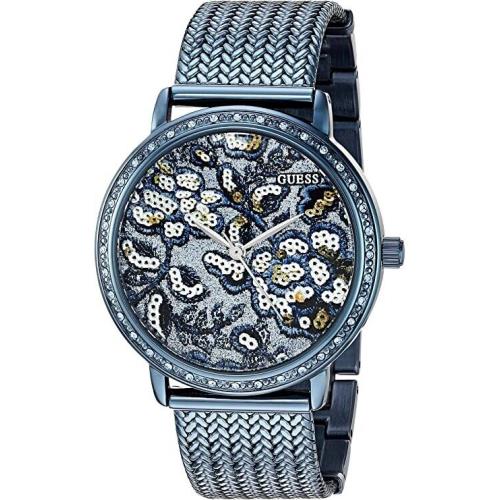 Guess Women`s Willow Sky Blue Floral Mesh Bracelet Steel Watch 35mm U0822L3