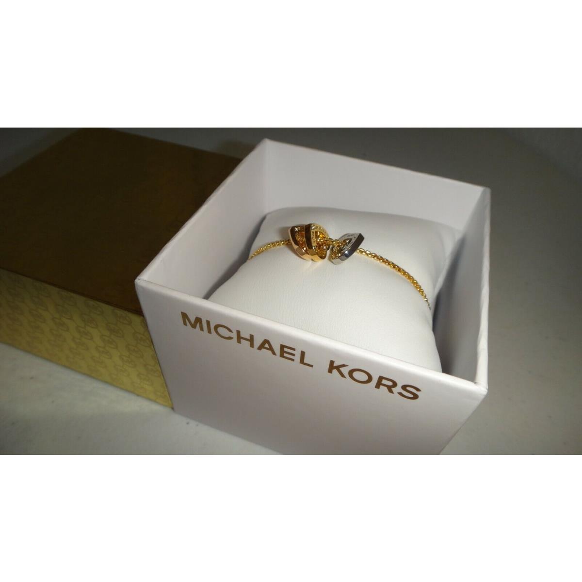 Michael Kors 2-Tone Gold Silver Heart Slider Adjustable Bracelet MKJ7593998 +box