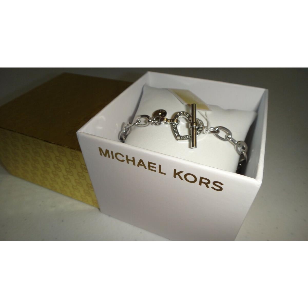 Michael Kors MK Logo Heart Silver S/ Steel Chain Toggle Bracelet MKJ7591040 +box