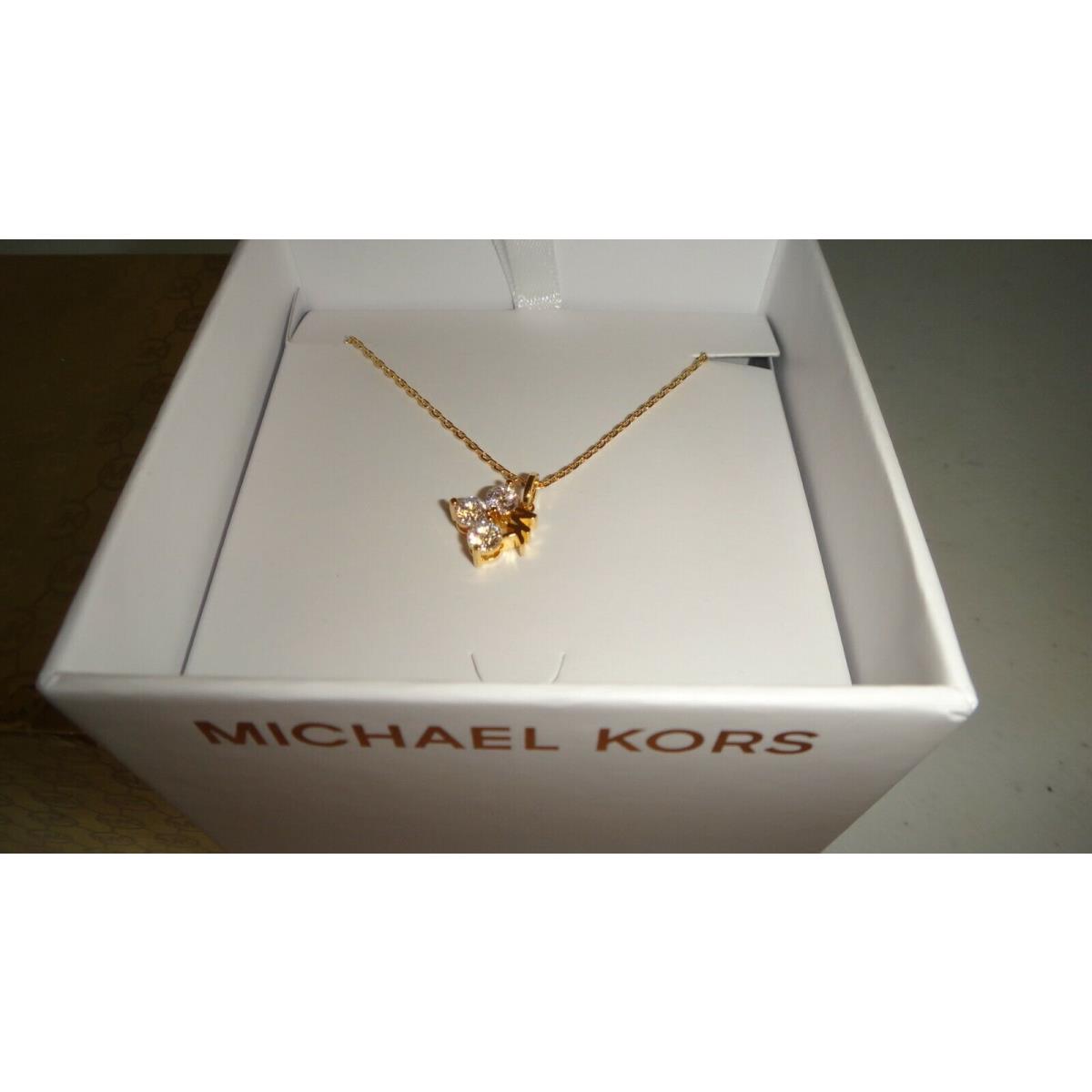 Michael Kors Yellow Gold Necklace MK Logo 3 Single Crystals MKJ7304710+ MK Box