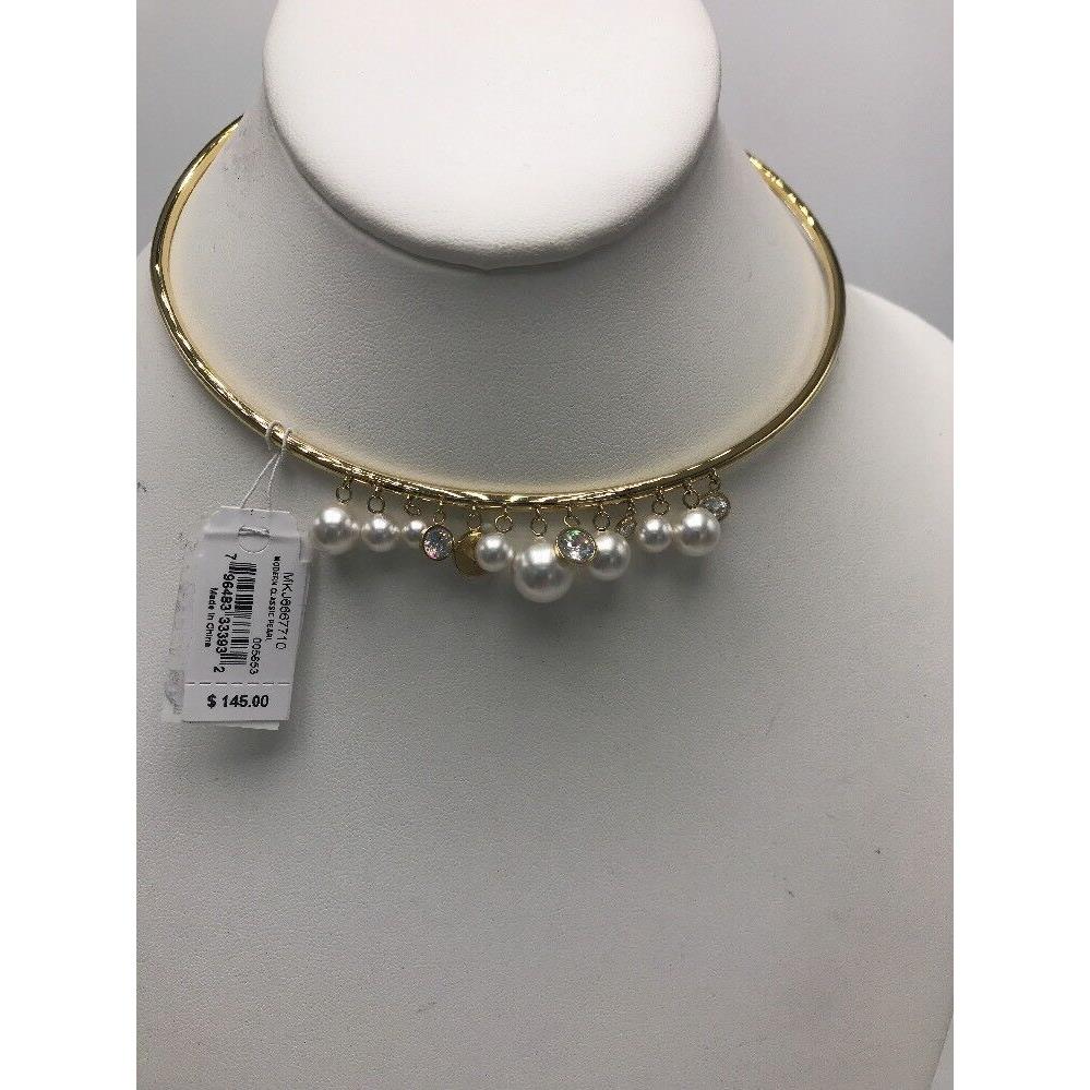 Michael Kors Gold Tone Pearl CZ Hinged Choker Necklace MK 900