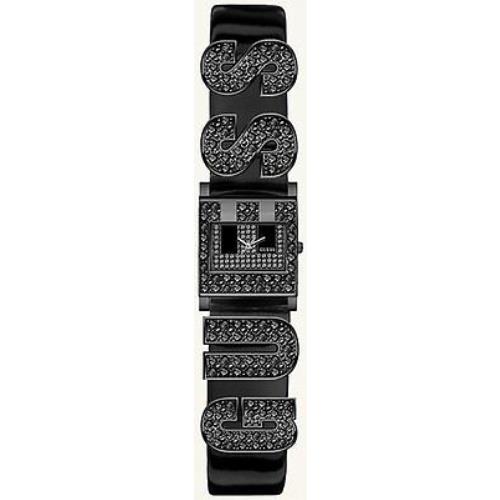 Guess Black Tone Swarovski G Logo Patent Leather Cuff Band WATCH-U15088L1 - Black Dial, Black Band