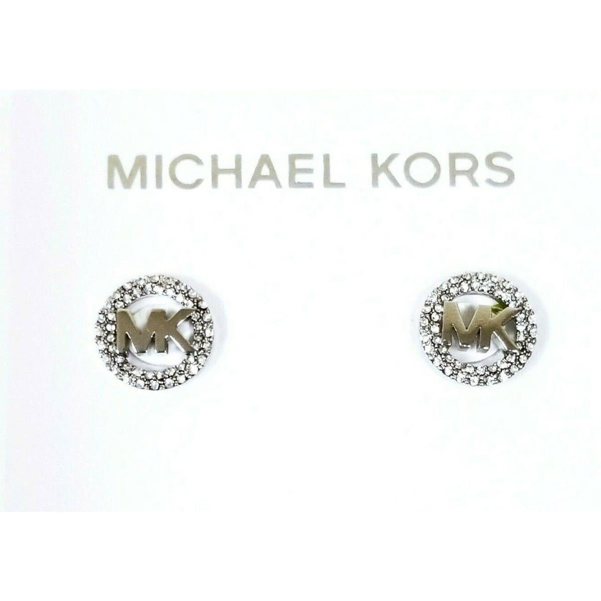 Michael Kors Silver Tone Pave Crystal MK Logo Stud Earrings MKJ7323