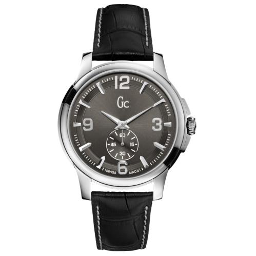 Guess Collection GC Men`s Stainless Steel Black Crocodile Leather 42mm Watch - Gray Dial, Black Band