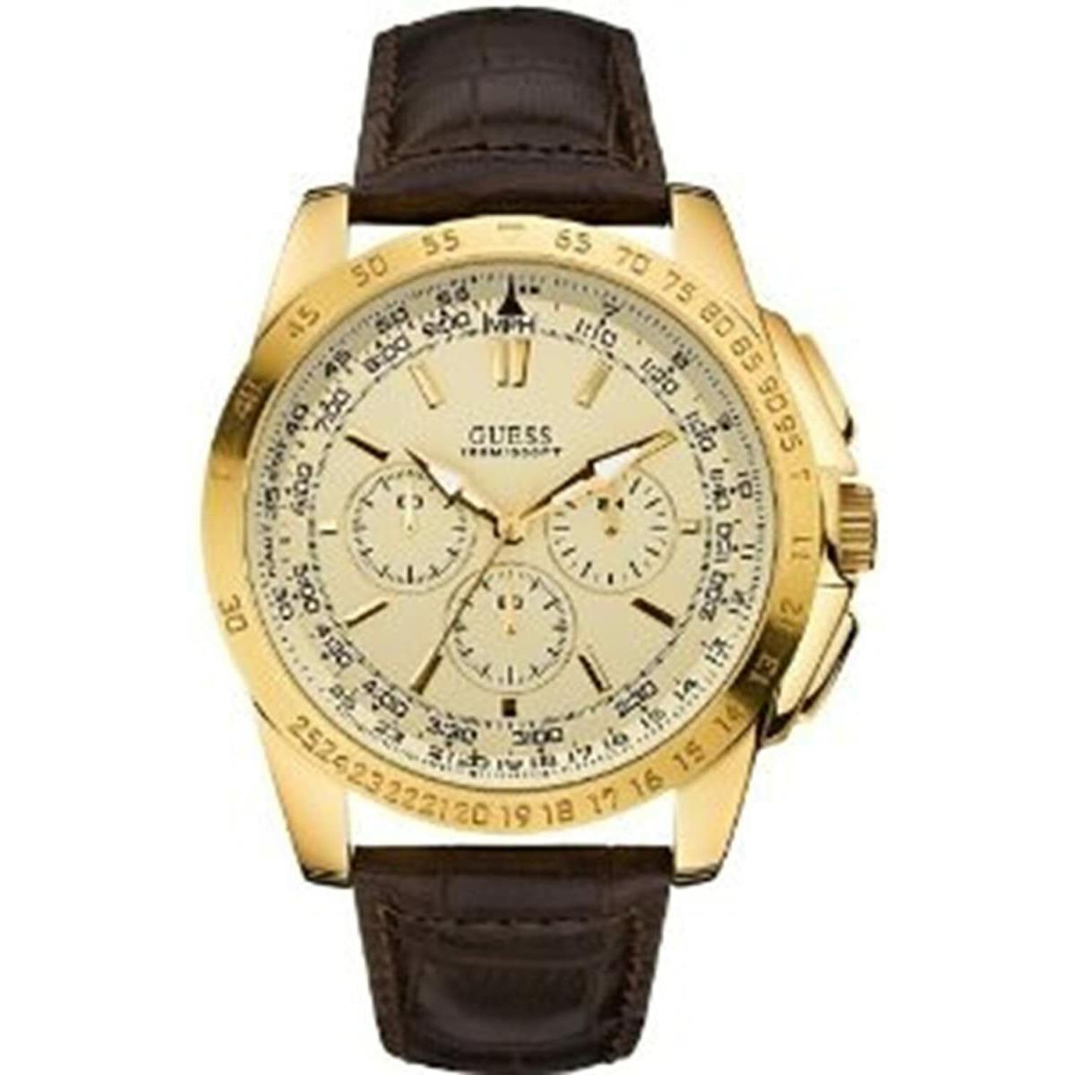 Guess Gold Tone Brown Croc Embossed Leather Band Chrono WATCH-U14503G1