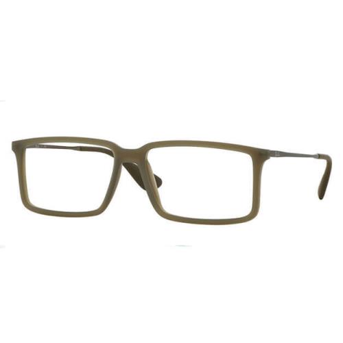 Ray-ban Squared Crystal Military Rubber 52MM Brown Men`s Eyeglasses RX7043 5466