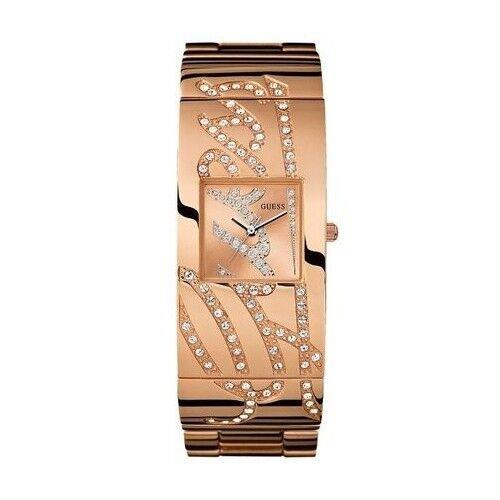 New-guess Rose Gold Tone S/steel+crystal Pave Logo Bracelet Cuff Watch U15063L1