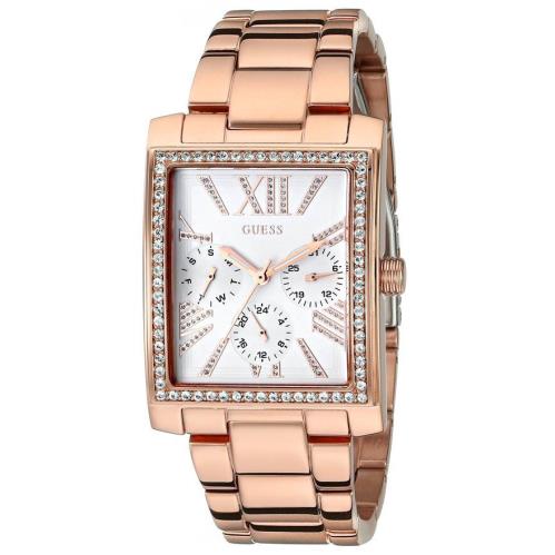 Guess Retro Rose Gold Tone SS White Pave Crystal Roman `S Dial WATCH-U0446L3