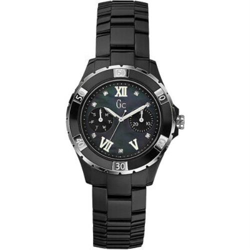 Guess GC Women`s Sport Xl-s Diamond w/ Black Mother-of-pearl Ceramic 36mm Watch - Dial: Black, Band: Black