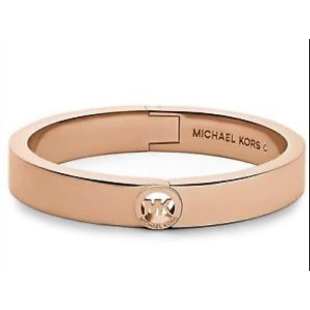 Michael Kors MK Logo Rose Gold Heritage Fulton Bangle Bracelet MKJ3251791 + Box