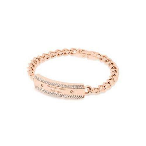 Michael Kors Rose Gold Tone Chain Crystals Plaque Bracelet Bangle MKJ5887