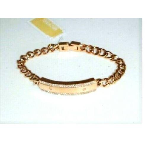 Michael Kors Rose Gold Tone Chain Crystals Plaque Bracelet Bangle MKJ5887