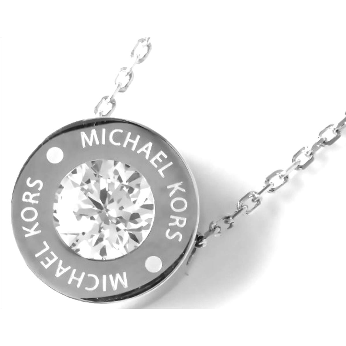 Michael Kors Silver Tone Chain+disc Crystal Pendant Necklace MKJ5341 +box