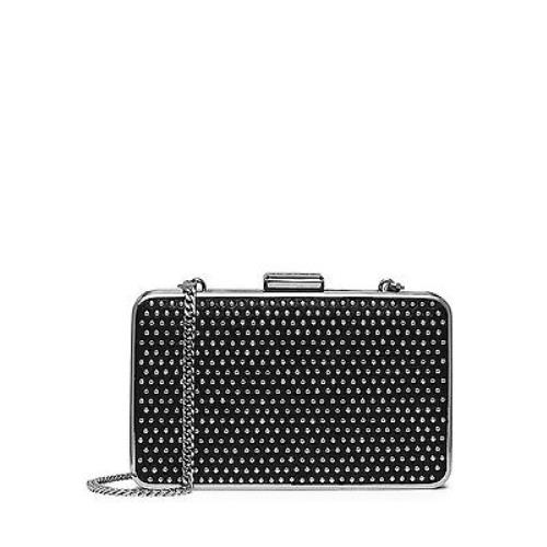 Michael Kors Elsie Microstud Micro Studded Box Clutch Evening Bag Black/silver