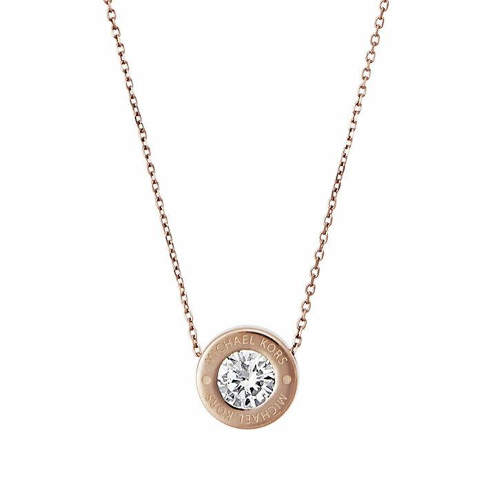 Michael kors rose gold hotsell crystal logo disc pendant