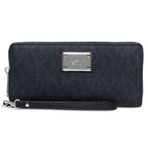 Michael Kors Baltic Blue Mono Jet Set Travel Zip Around Navy Wallet MK