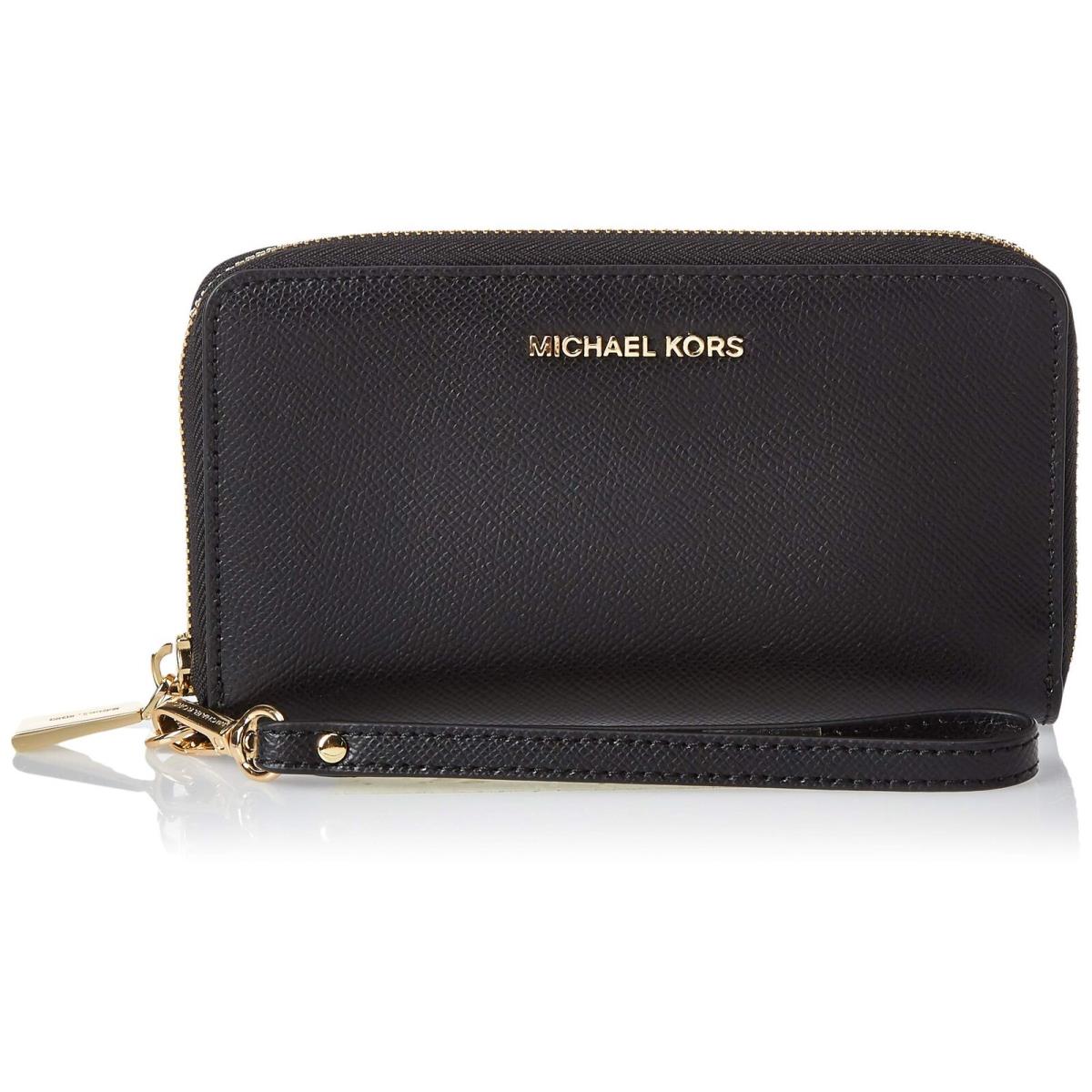 Michael Kors Jet Set Travel Large Saffiano Leather Wristlet Wallet Black