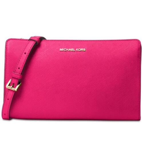 Michael Kors Large Crossbody Clutch Top Zip Ultra Pink Bag Leather Messenger