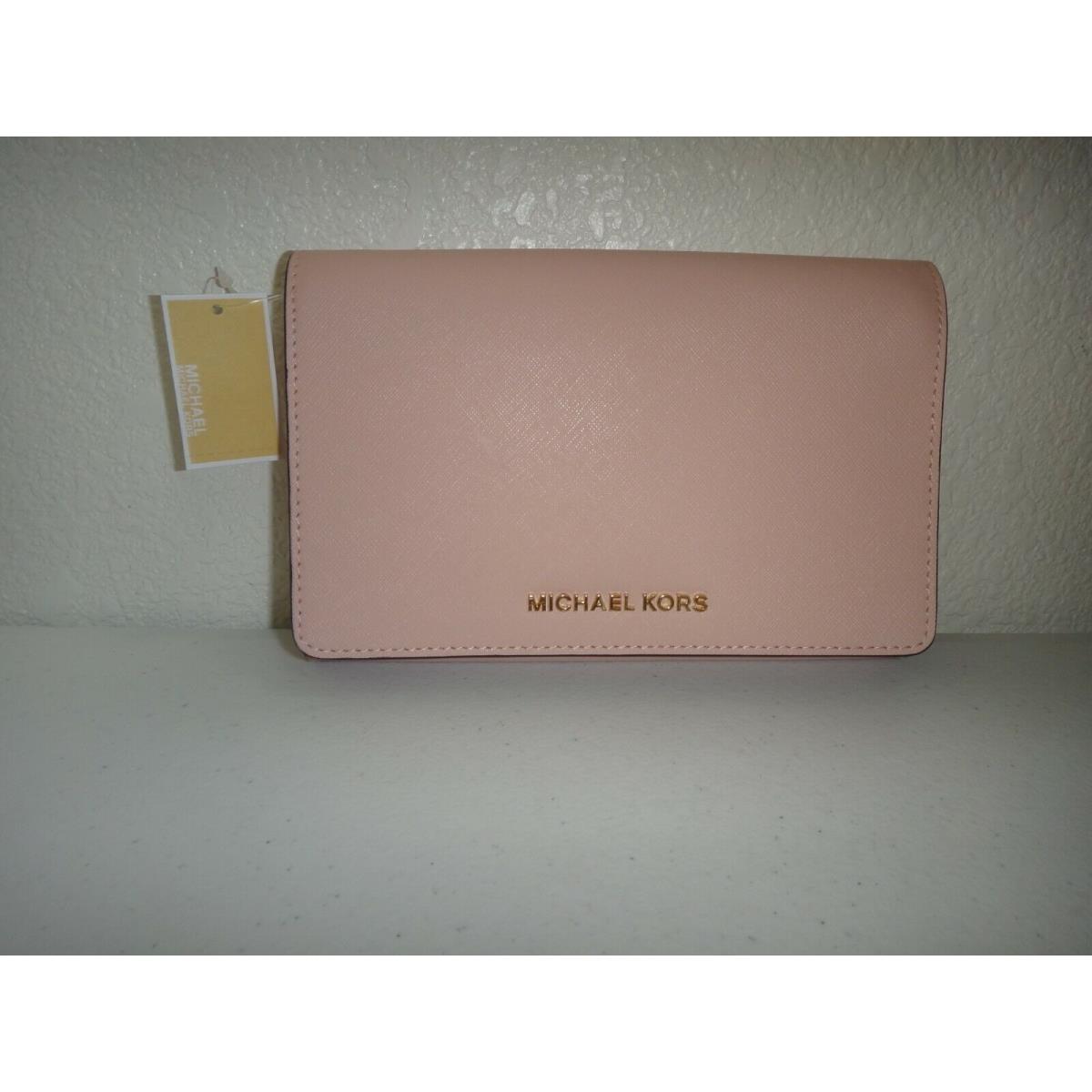 Michael Kors Jet Set MK Convertible Crossbody Clutch Bag Wallet Blossom Saffiano