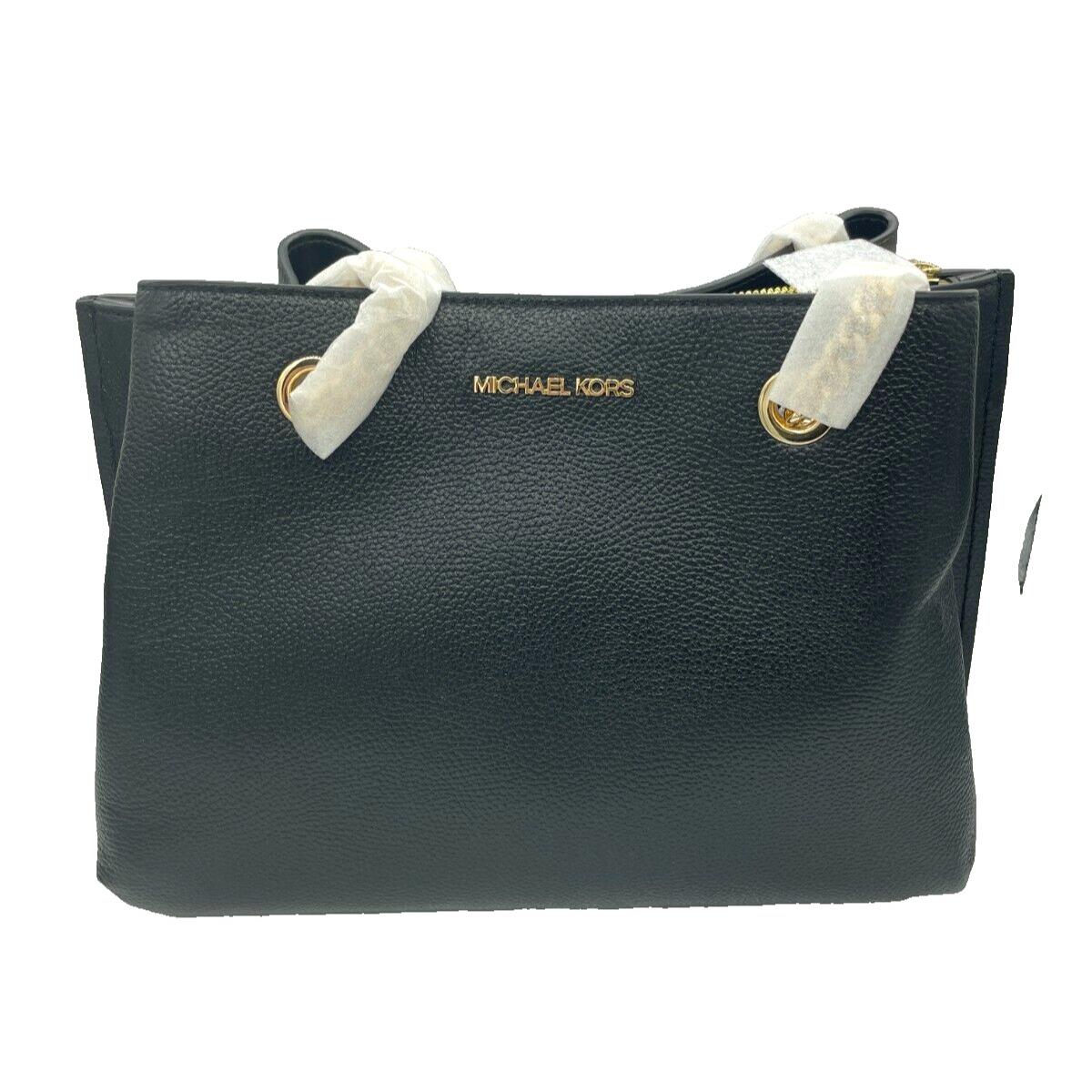 Michael Kors Teagan Long Drop Satchel Bag Black Leather Gold Hardware 35S0GXZS7L