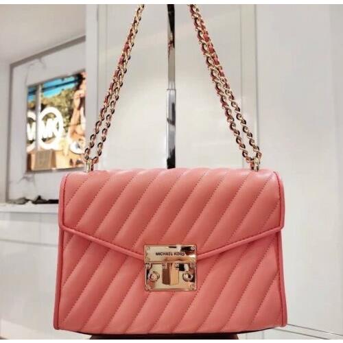 Michael Kors Rose MD Vegan Leather Flap Bag In Grapefruit