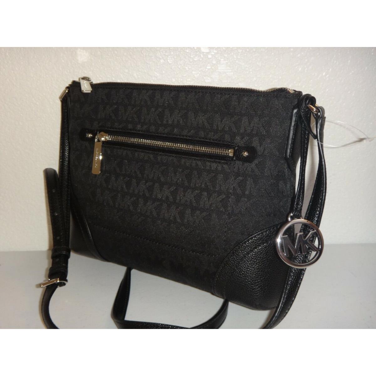 Michael Kors Fallon MK Signature Black Jacquard Leather Messenger Shoulder Bag