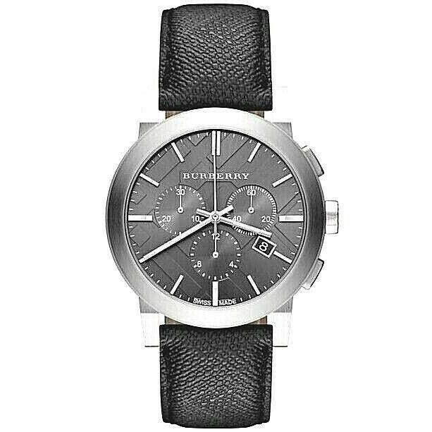 Burberry BU9362 Chronograph Dial Steel Case Leather Strap Men`s Watch