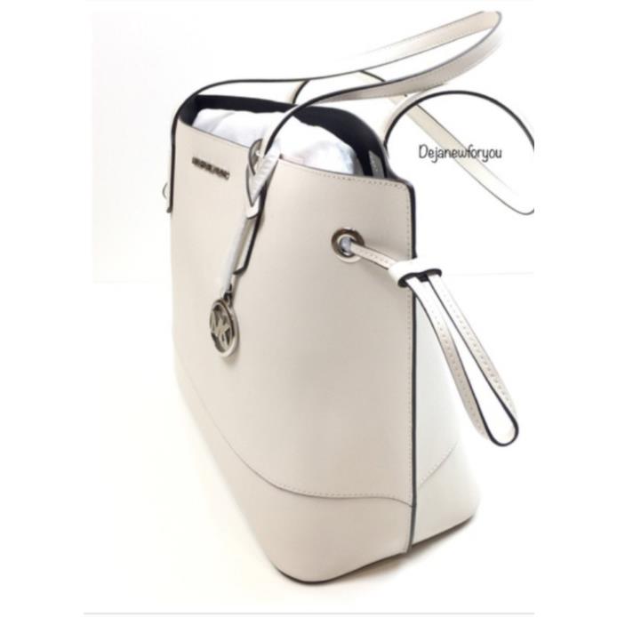 Michael Kors Trista MK LG Drawstring Tote Bag Optic White Saffiano 38S0CT7T9T