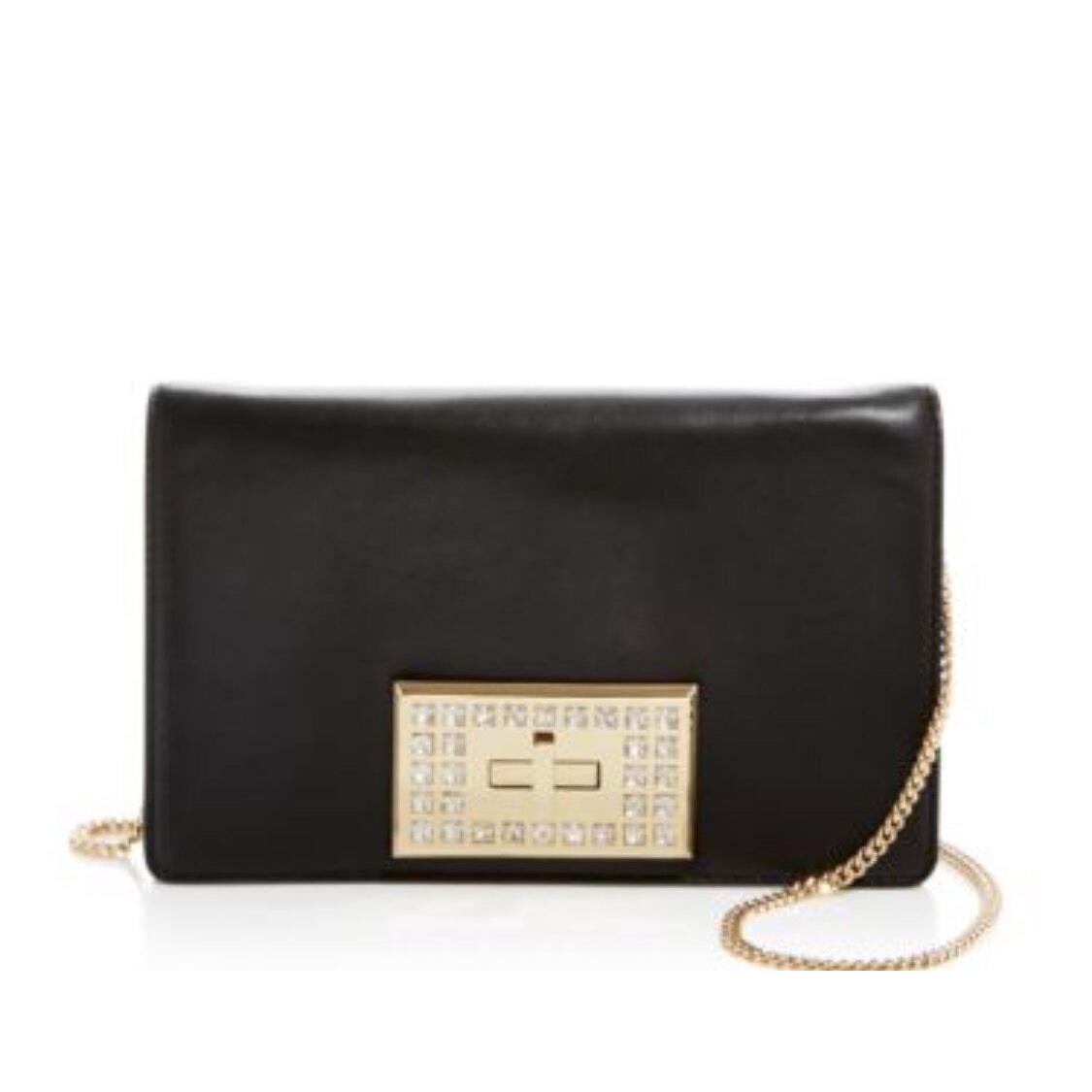 Michael Kors Ellie Medium Clutch Bag Black Leather Gold Hardware