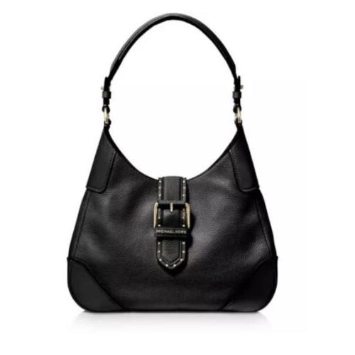 Michael Kors Lillian Medium Black Studded Hobo Bag Women`s Handbag B2827 - Black Exterior