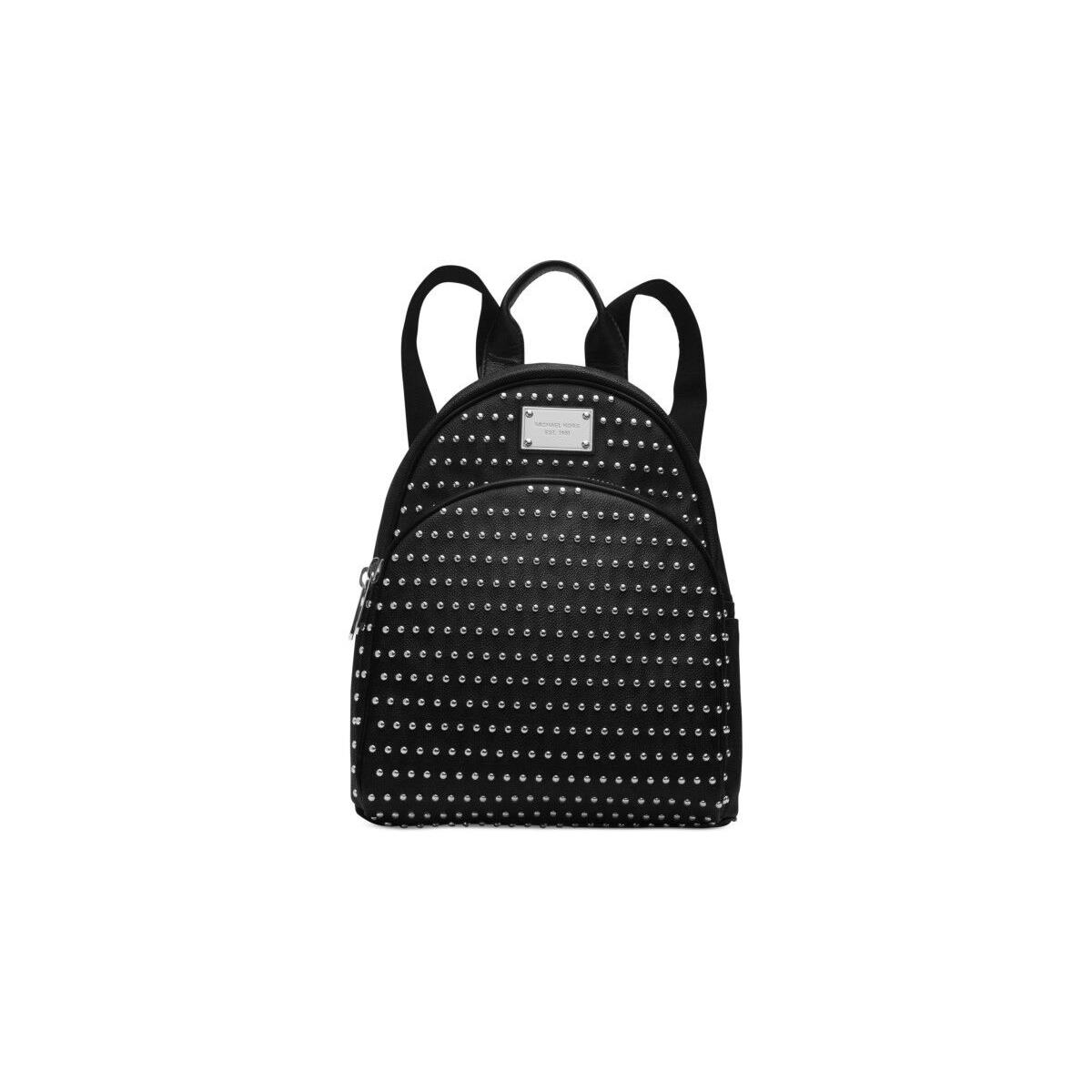 Michael Kors Jet Set Item Black Pvc Monogram Small Studded Zip Backpack Bag
