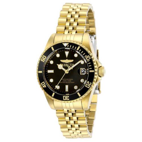 Invicta Women`s Watch Pro Diver Quartz Black Dial Yellow Gold Bracelet 29190 - Yellow
