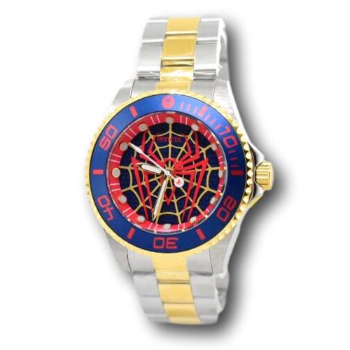 Invicta Marvel Spiderman Limited Edition Men`s 44mm Quartz Watch 29684 Rare - Face: Blue, Dial: Blue, Band: Gold