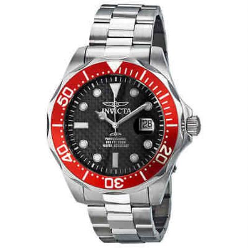 Invicta Pro Diver Grand Diver Black Carbon Fiber Dial Men`s Watch 12565 - Black (Carbon Fiber) Dial, Silver-tone Band