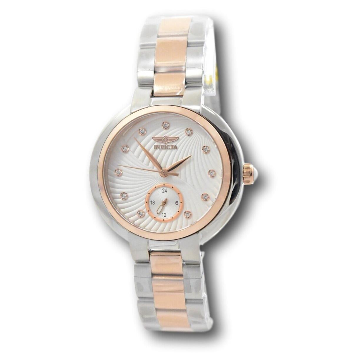 Invicta Angel Women`s 36mm Rose Gold Two-tone Textured Dial Crystals Watch 31198