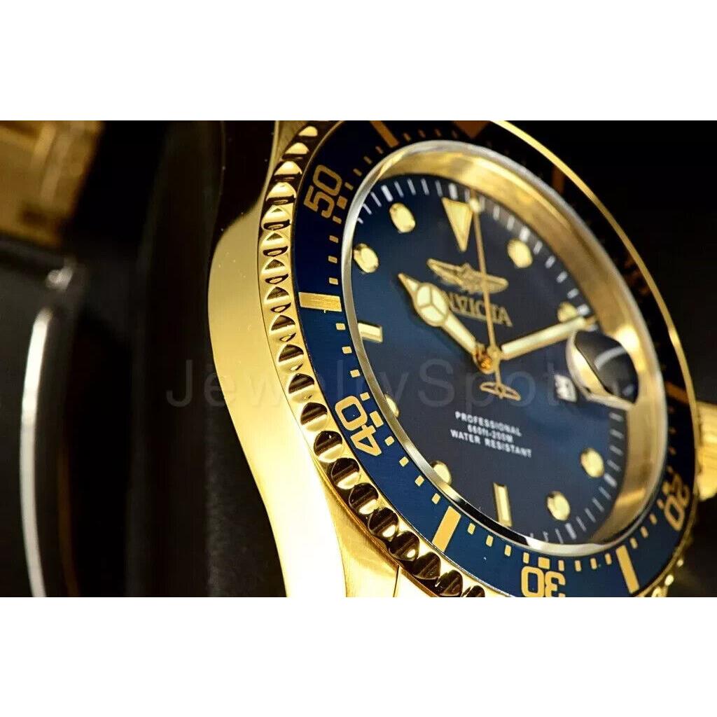 Invicta Classic Pro Diver 43mm Blue Sunray Dial Gold Tone SS Bracelet Watch