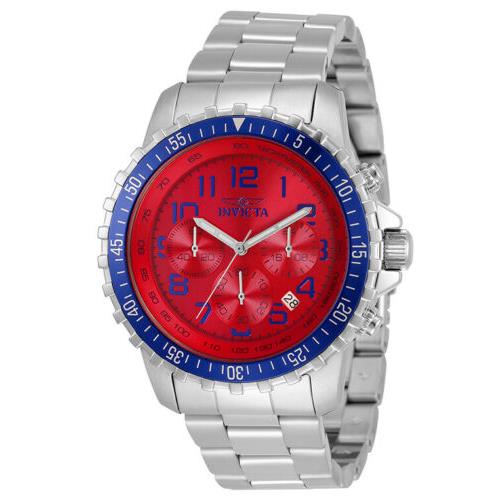 Invicta Men`s Specialty Quartz Chrono 100m Red Dial Stainless Steel Watch 34007