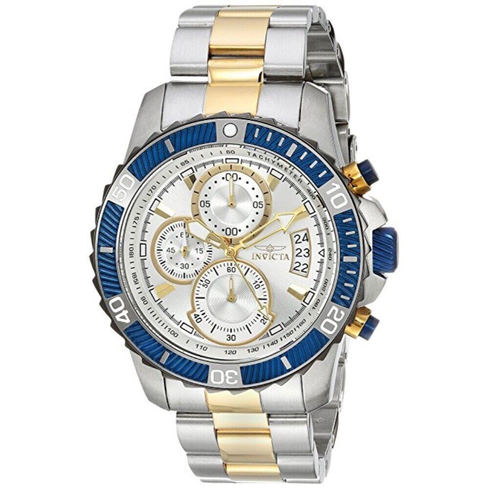 Invicta Mens 45mm Pro Diver Quartz Silver Dial Two-tone SS Bracelet Watch 23994 - Steel, Dial: Silver, Band: Silver, Gold