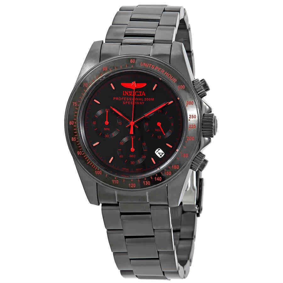 Invicta Speedway Chronograph Quartz Black Dial Men`s Watch 27771 - Dial: Black, Band: Black, Bezel: Black