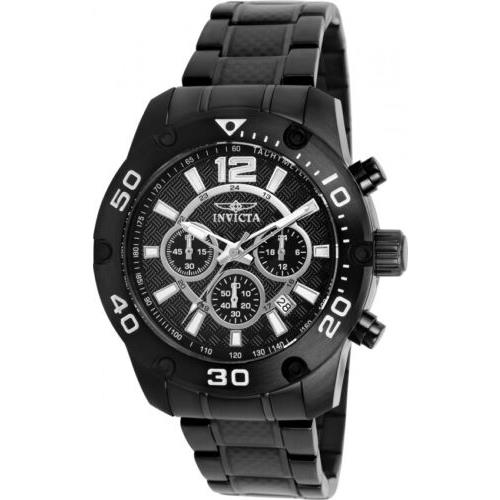 Invicta Pro Diver 21488 Stainless Steel Carbon Fiber Chronograph Black Watch - Black Dial, Black Band