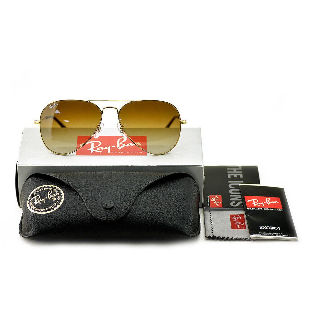 Ray-ban Sunglasses RB3025 Aviator Gradient Gold Frame Light Brown Lens 58mm