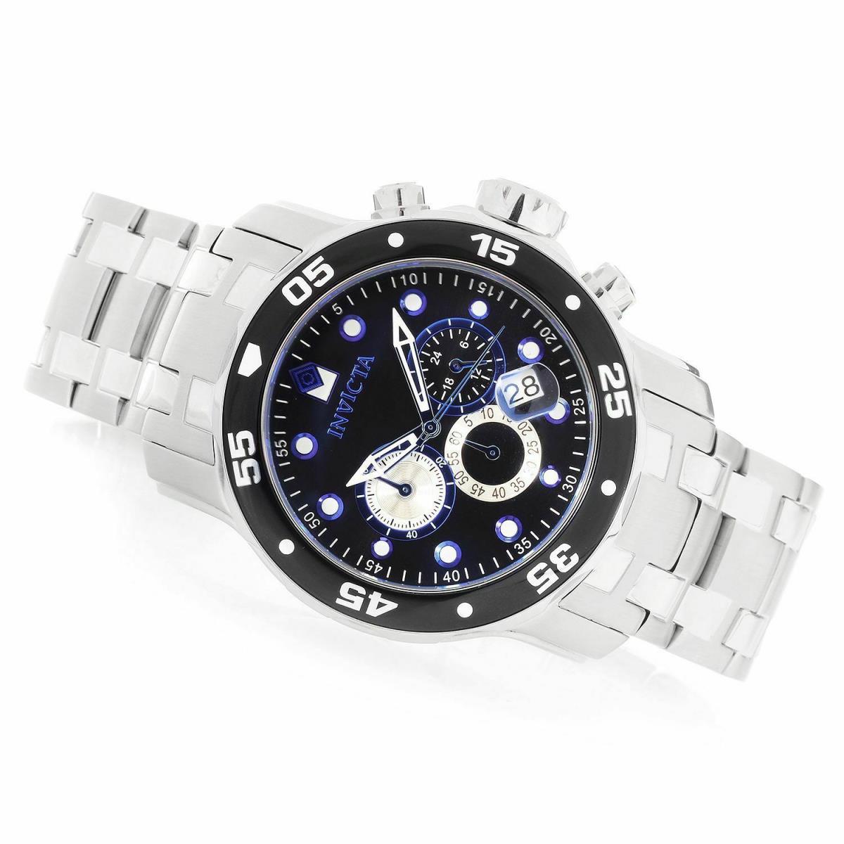 Invicta 24848 Pro Diver Scuba Black Dial Quartz Chronograph Bracelet Men`s Watch - Black Dial, Silver Band, Black Bezel
