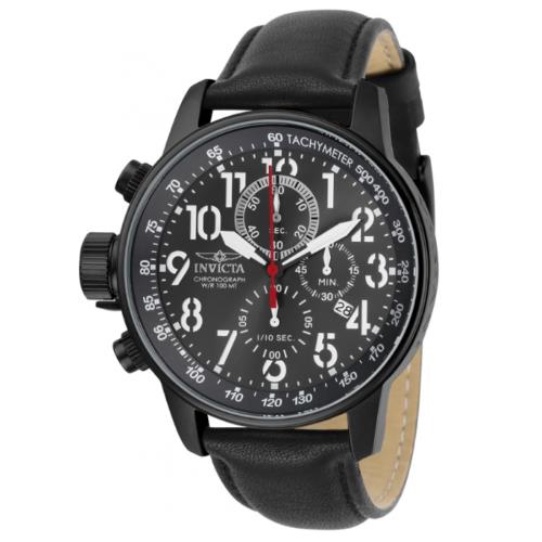 Invicta I-force Men`s 46mm Gunmetal Dial Black Leather Chronograph Watch 28742 - Dial: Gray, White, Band: Black, Bezel: Black