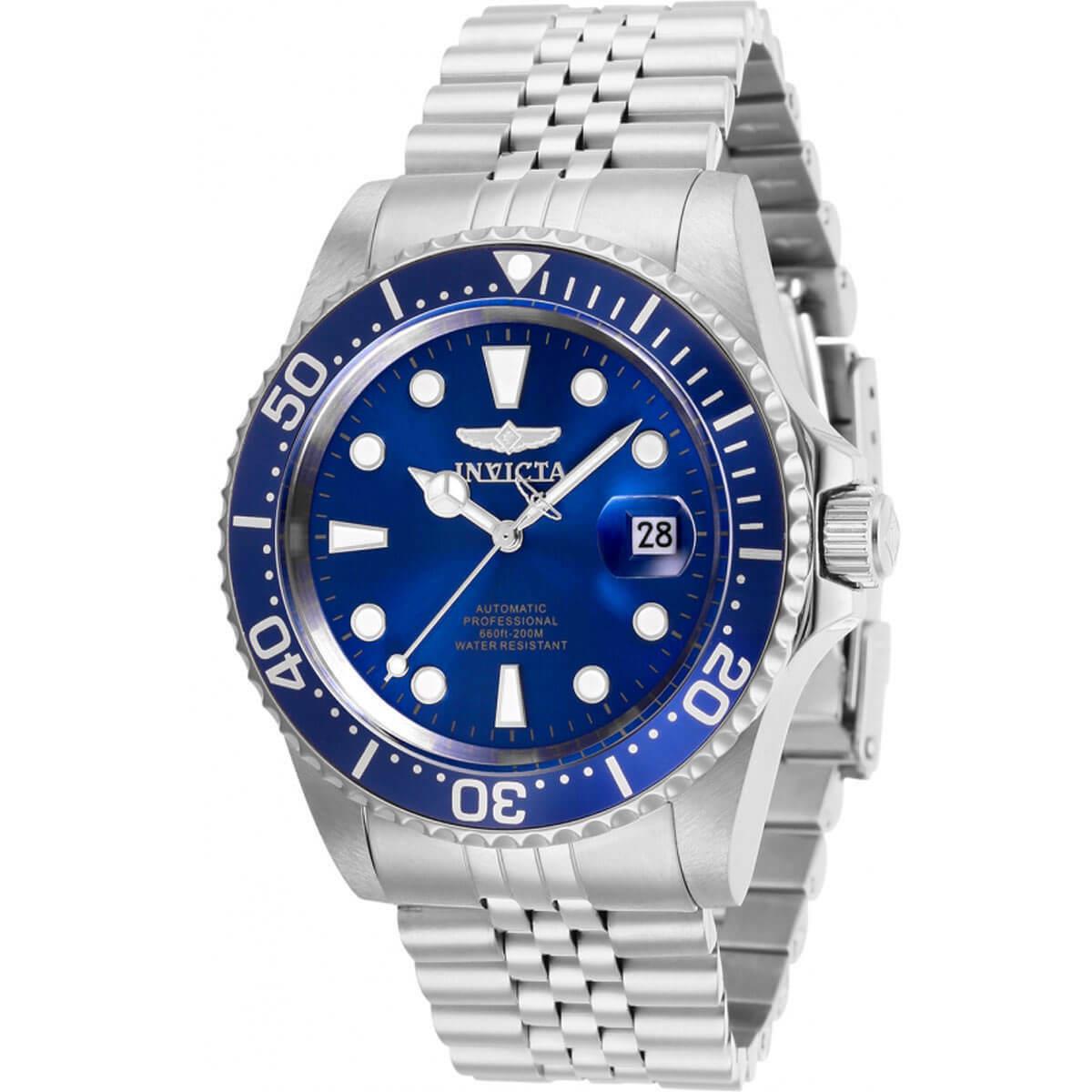 Invicta Men`s Watch Pro Diver Automatic Blue Dial Silver Tone Bracelet 30092